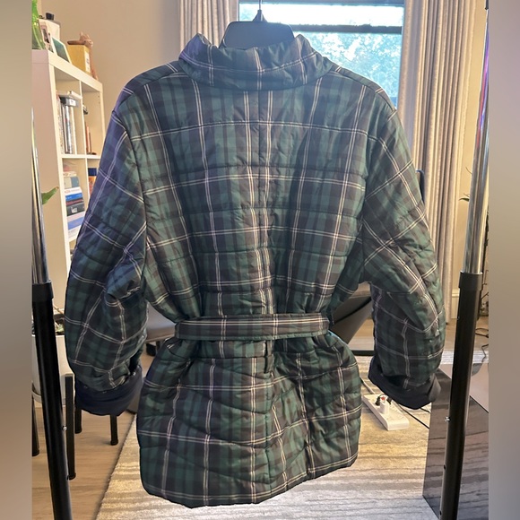 J. Crew Navy/Emerald Plaid Quilted Puffer Jacket with Belt - Picture 2 of 4
